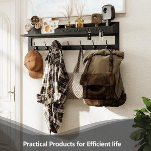 Pine Wood <b>Wall</b> <b>Mounted</b> Hook <b>Rack</b> with 5 Metal Hooks Durable Wooden Hanger for Entryway and Living Room <b>Wall</b> Storage - Product Image 3