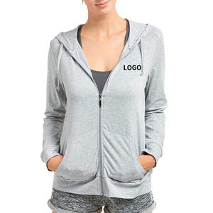 Veste à capuche décontractée pour femme, manches longues, unie, sport, coton fin, fermeture éclair, avec poches, printemps-automne 2026 - Product Image 1