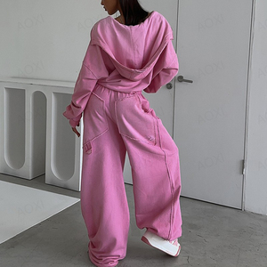 Conjunto de chándal de primavera para mujer, secado rápido, antibacteriano y estático, transpirable, a prueba de viento, 100% de algodón, pantalón con capucha de talla grande - Product Image 6