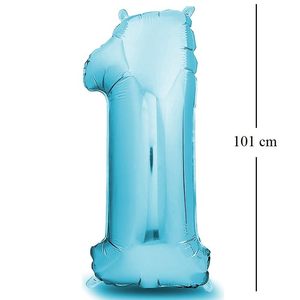 Palloncino gigante azzurro 101cm numero 1 per matrimoni e feste di compleanno - Product Image 2