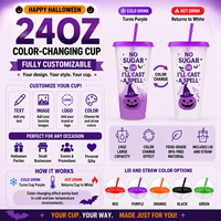 Gobelets Magiques Personnalisés Halloween 24oz à Changement de Couleur, Gobelets en Plastique Réutilisables avec Couvercle et Paille, Vente en Gros, Gobelets de Fête pour Boissons Froides