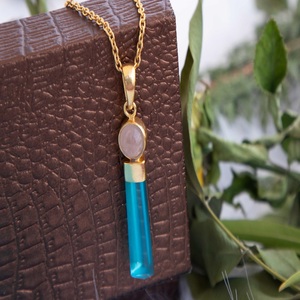 Collier femme en argent Sterling 925 de haute qualité fait à la main couleur bleu clair verre Quartz Rose pendentif pendentifs fins et breloques - Product Image 5