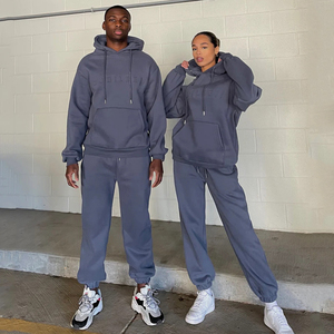 Logo personnalisé surdimensionné coupe lourde unisexe Gym Jogging survêtement pantalon de survêtement en éponge français et sweat à capuche ensemble 2 pièces - Product Image 1