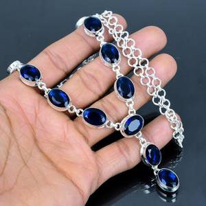 Collier émeraude bleu en argent 925 pour femmes bijoux de foi faits à la main pour mariage et occasions spéciales - Product Image 2