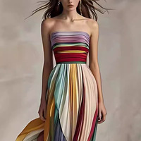2025 nouveau européen et américain Sexy sans bretelles imprimé coloré longue robe robe robes femmes dame élégante
