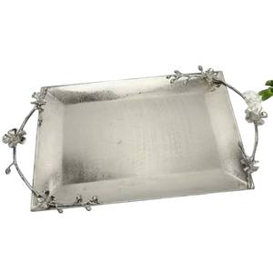 Hot Selling Great Quality Gold Aluminium Serving Tray With Leaf Handles Dining Ware <b>Food</b> Serving Tray Tableware Accessories - Product Image 4