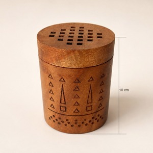 Brûleur d'encens Bakhoor artisanal naturel, boîte décorative carrée en bois sculpté avec motif palmier, thème religieux, pour la maison - Product Image 2