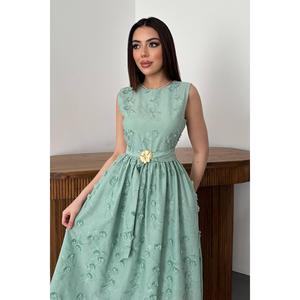 Vestido con Detalles Bordados en 3D Color Menta - Menta - Product Image 3