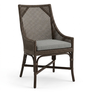 Naturale High Back Woven Rattan <b>Dining</b> <b>Armchair</b> Cushioned Seat Dark Brown Outdoor Patio Garden Chair Setup Art Design Decor - Product Image 1