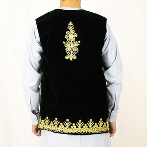 Magnifique shalwar kameez de style afghan pour homme, couleur noire, brodé à la main, col rond, prix de gros - Product Image 2