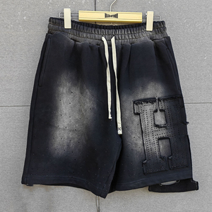 Vintage lavé 100% coton français éponge Shorts pantalon personnalisé en détresse Patch broderie hommes strass Sweat Shorts - Product Image 1