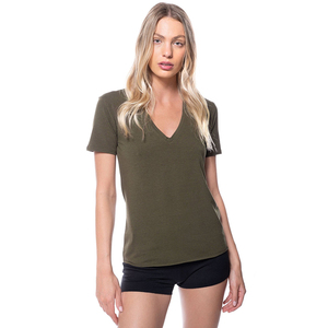 เสื้อยืดผู้หญิงผ้าคอตตอนเนื้อนุ่มเสื้อคอวีผ้าฝ้ายแขนสั้นน้ำหนักเบา - Product Image 4