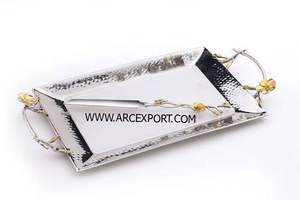 Plateau élégant de conception moderne en bois de cerf, vaisselle de luxe de la meilleure qualité, plateau de service pour dîner raffiné avec poignée dorée - Product Image 5