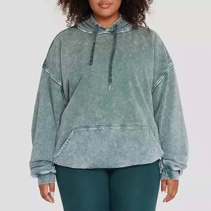 เสื้อฮู้ดซักกรดสำหรับผู้หญิงเสื้อมีฮู้ดผ้าถักไหล่ตกสีพื้นแขนเต็มสไตล์ streetwear สำหรับผู้หญิง - Product Image 4