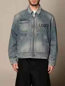 Chaqueta vaquera para hombre, de algodón, con cremallera, estilo casual, para otoño, estilo urbano, lavada, estilo vintage, ajuste premium - Product Image 3