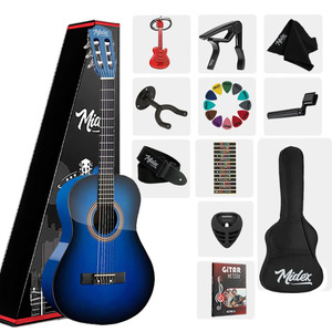 Guitare classique junior Midex CG-36BL-PAK 36 pouces 3/4 pour enfants de 8 à 12 ans, ensemble de guitare bleue de haute qualité avec sac, capo, sangle, sans cordes - Product Image 1