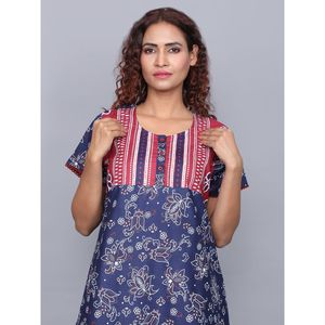 Chemise de nuit longue Evolve pour femme, bleu marine, 100 % coton imprimé, ultra douce, décontractée, confortable, design élégant - Product Image 1