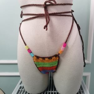 Conjunto de Bikini Personalizado de Fábrica, Sexy, Tejido, con Tirantes Ajustables, Tanga con Lazos, Diseño de Rayas, Traje de Baño - Product Image 3