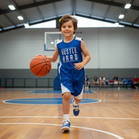 Vêtements de basket-ball tendance pour enfants en spandex/polyester avec motif de lettres 'HUSTLE HARD' |   Style streetwear pour jeunes athlètes