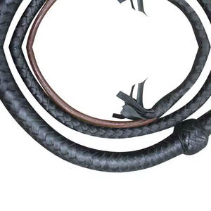 Fouet de taureau en cuir de vache véritable 6 pieds de long 12 tresses Fouet d'équitation noir fabriqué à la main avec tissage tressé authentique - Product Image 3