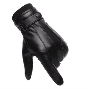2025 Offre Spéciale noir PU cuir gants d'hiver pour hommes chaud coupe-vent écran tactile capacité Style décontracté avant Logo solide - Product Image 1