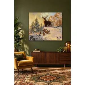 Impression sur toile de la famille de cerfs Fida sur des rochers enneigés - Product Image 3