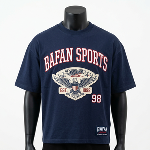 Camiseta de algodón de corte holgado para hombre, estilo oversize, color azul marino, diseño estampado, 100% algodón, corte holgado, estampada. - Product Image 1