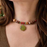 Collier de perles en pierre naturelle épaisses style automne, faible MOQ, perles vintage couleur miel, pendentif superposé, bijoux en pierres précieuses pour cadeau