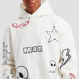 เสื้อมีฮู้ดทรงโอเวอร์ไซส์ของผู้ชายทรงบ็อกซี่แบบพอดีตัวลายกราฟิก - Product Image 5