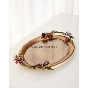 Assiette de service de chocolats au look attrayant en bois de qualité luxueuse avec des poignées de créateurs de fleurs d'Inde à bas prix - Product Image 1