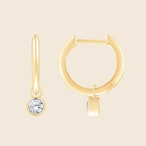 Pendientes de diamantes redondos combinados con diamantes redondos cultivados en laboratorio de 0.22 quilates F+-VS en oro macizo de 14K para uso diario, regalo de aniversario. - Product Image 1