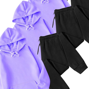 Ensemble survêtement unisexe violet lavande avec sweat à capuche et pantalon de jogging noir, en polaire, pour l'hiver, style streetwear décontracté, tenue de sport, vente en gros OEM - Product Image 5