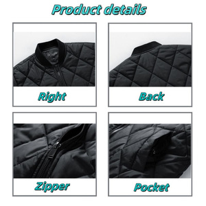 Chaqueta Varsity Acolchada con Cierre y Cuello en V con Diseño de Rejilla de Diamantes para Hombre, Lisa, Teñida, Recubierta, Informal, de Lana para Invierno - Product Image 6