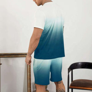 Chándal de verano de manga corta de poliéster de alta calidad para hombre, conjuntos gemelos, camiseta, pantalones cortos, patrón sólido, deportes de playa, pantalones activos - Product Image 3