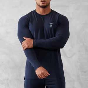 Camiseta personalizada de manga larga con cuello redondo, ligera, transpirable, ajustada, suave y seca, para entrenamiento físico, gimnasio - Product Image 3