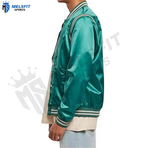 Veste bomber en satin sur mesure en gros avec col montant, broderie respirante, veste universitaire pour homme écologique pour l'hiver - Product Image 4