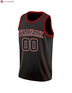 Maillot de basket-ball de haute qualité à fines rayures noir blanc-rouge authentique Sublimation - Product Image 4
