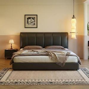 Lit double minimaliste italien avec tête de lit haute en cuir Nappa, système de levage à vérin, rangement intégré, cadre en bois massif, lit de mariage <span class=keywords><strong>pour</strong></span> chambre principale - Product Image 1