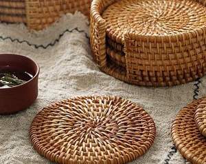 Eco-friendly Home Decoration Handicraft Rattan Coaster Set Drinking Insulated Heat <b>Woven</b> <b>Placemats</b> Rattan Coaster in Vietnam - Product Image 4