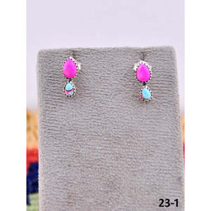 Southwest-Inspired Turquoise & Sterling <b>Silver</b> <b>Stud</b> Earrings Vintage Water Drop Shape with Bezel Setting Pearl for Parties - Product Image 1