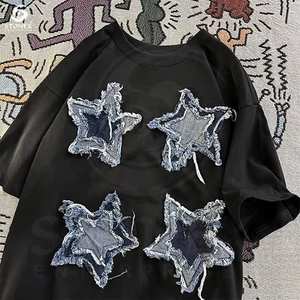 Personalizado 100% algodón peso pesado costura inversa apenado bordado parche boxy recortada camiseta hombres impreso camisetas hombres - Product Image 5