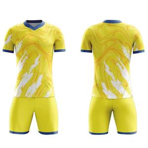 ชุดเสื้อฟุตบอลแขนสั้นสีเหลืองน้ำเงินแบบคอกลม พร้อมกางเกงขาสั้น ชุดยูนิฟอร์มฟุตบอลสำหรับผู้ใหญ่ทุกเพศ ใช้สำหรับฝึกซ้อม ผลิตจากโพลีเอสเตอร์ 100% - Product Image 2