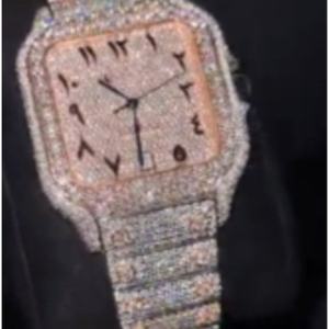 Men Luxury Iced Out <b>Watch</b> Square Case VVS1 Moissanite Stainless Steel <b>Arabic</b> <b>Numerals</b> Timepiece - Product Image 4