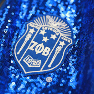 Veste à paillettes ZPB |   100% polyester, logos brodés Zeta Phi Beta, manches à paillettes, bouton unique, poignets côtelés, personnalisable - Product Image 2