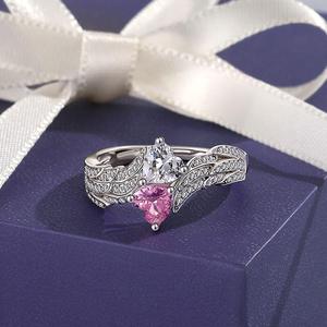 Jeulia Custom Bypass Wing Double Heart <b>Adjustable</b> <b>Ring</b> with Birthstone Rose Gold or 18K Gold Plated - Product Image 4