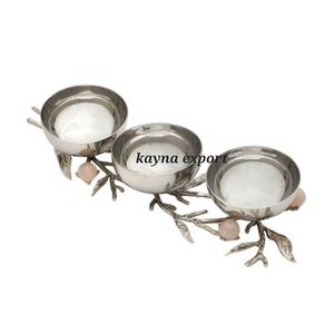 Bol de service de fruits secs de concepteur en métal en aluminium artisanal avec plateau bol en métal design de luxe plaqué or - Product Image 6