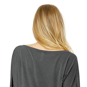 65% Poly 35% Viscose 32 simple 3.7 oz gris femmes T-Shirt ample col en v avec fond incurvé subtil coton - Product Image 6