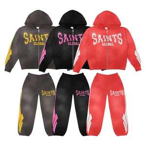 Fabricant Logo personnalisé Ensemble survêtement épais en éponge française 400gsm, pantalon de survêtement, jogging, pantalon de survêtement évasé et sweat à capuche - Product Image 1