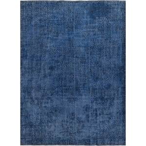 Alfombra de Lana Azul Vintage Hecha a Mano, Modelo Pae-2702, Nueva, Rectangular, Abstracta, para Sala de Estar, Pasillo, Color Sólido, Anudada a Mano - Product Image 1