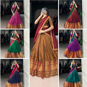 Vente chaude Zari Tissage Lehenga Choli avec Vichitra Soie Dupatta Cousu Toile Flair Lehenga & Blouse Non Cousue pour Femme - Product Image 6